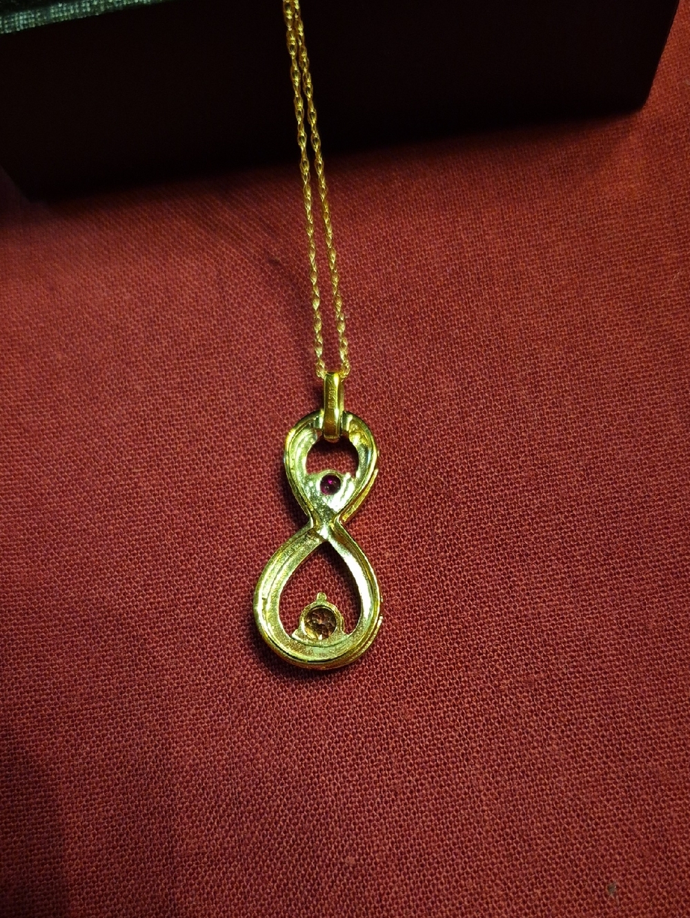 New Birthstone Couples Infiniry Neckalace July August Stones 18in Chain 10k Gold - Picture 5 of 8